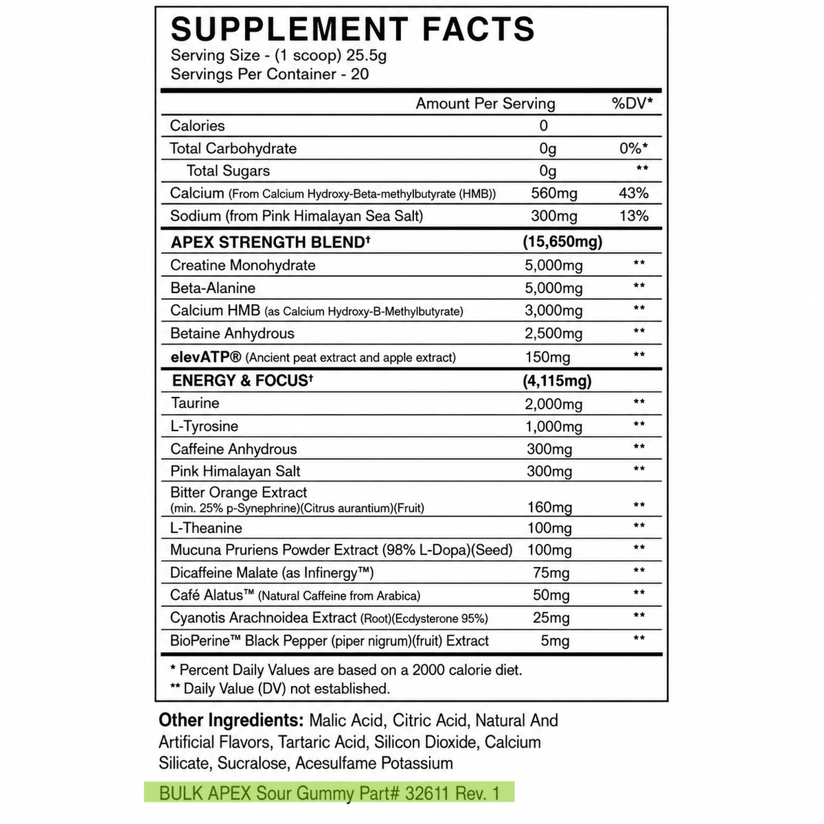 BlackMarket Labs BULK APEX Strength Pre-Workout | 400mg Caffeine | Creatine + HMB | 20 Servings