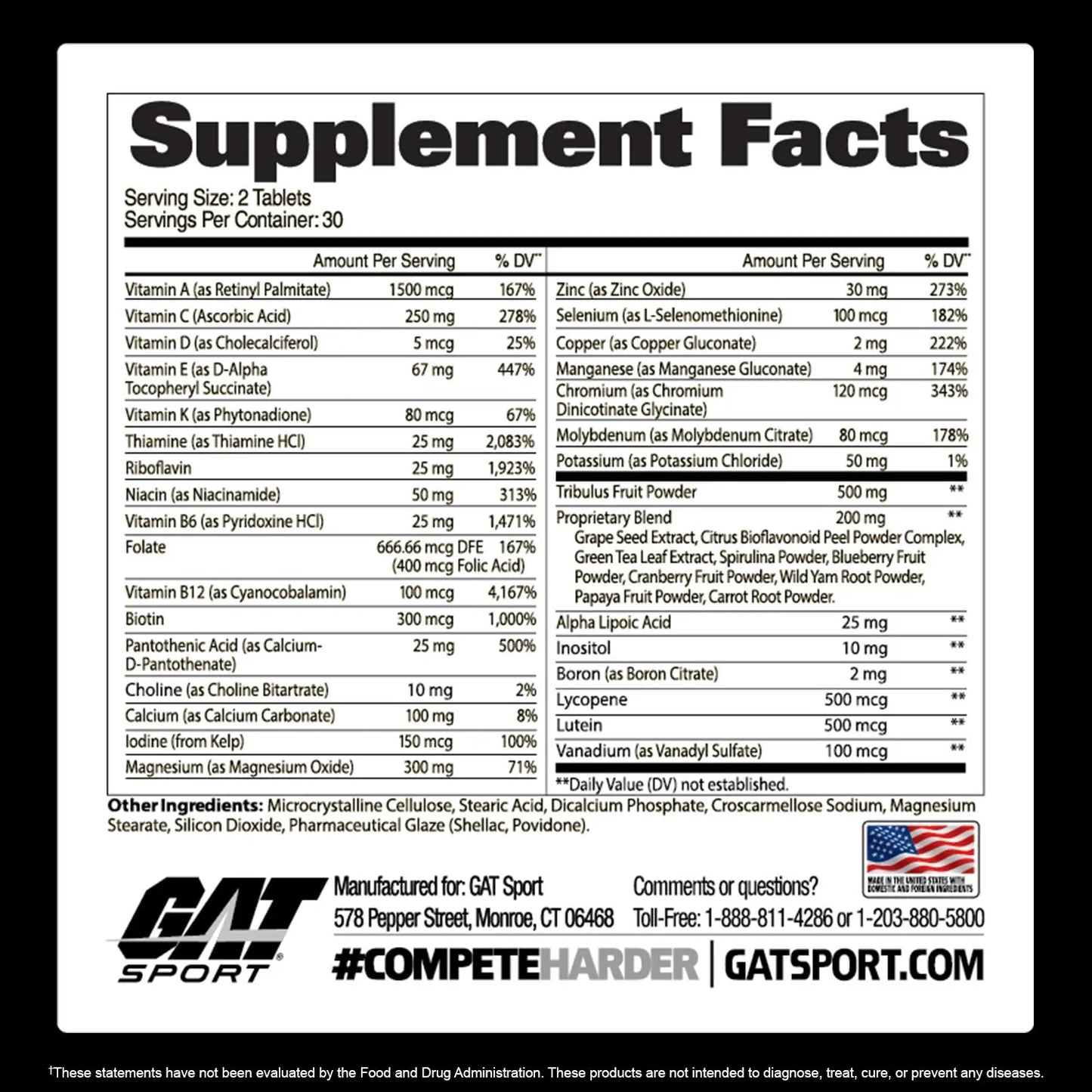 Gat Sport Mens Multi + Test - 60 Tabs