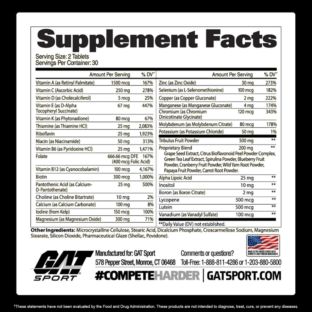 Gat Sport Mens Multi + Test - 60 Tabs