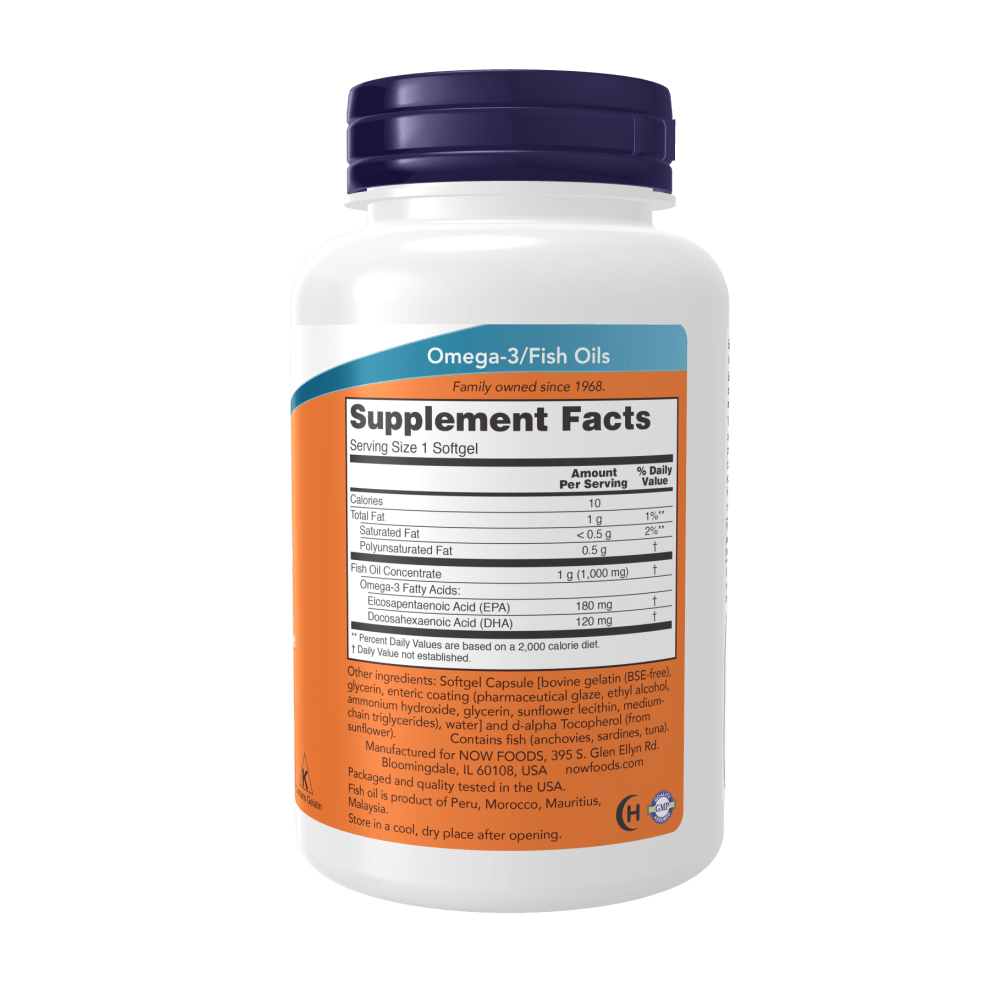 Now Omega-3, Molecularly Distilled & Enteric Coated Softgels