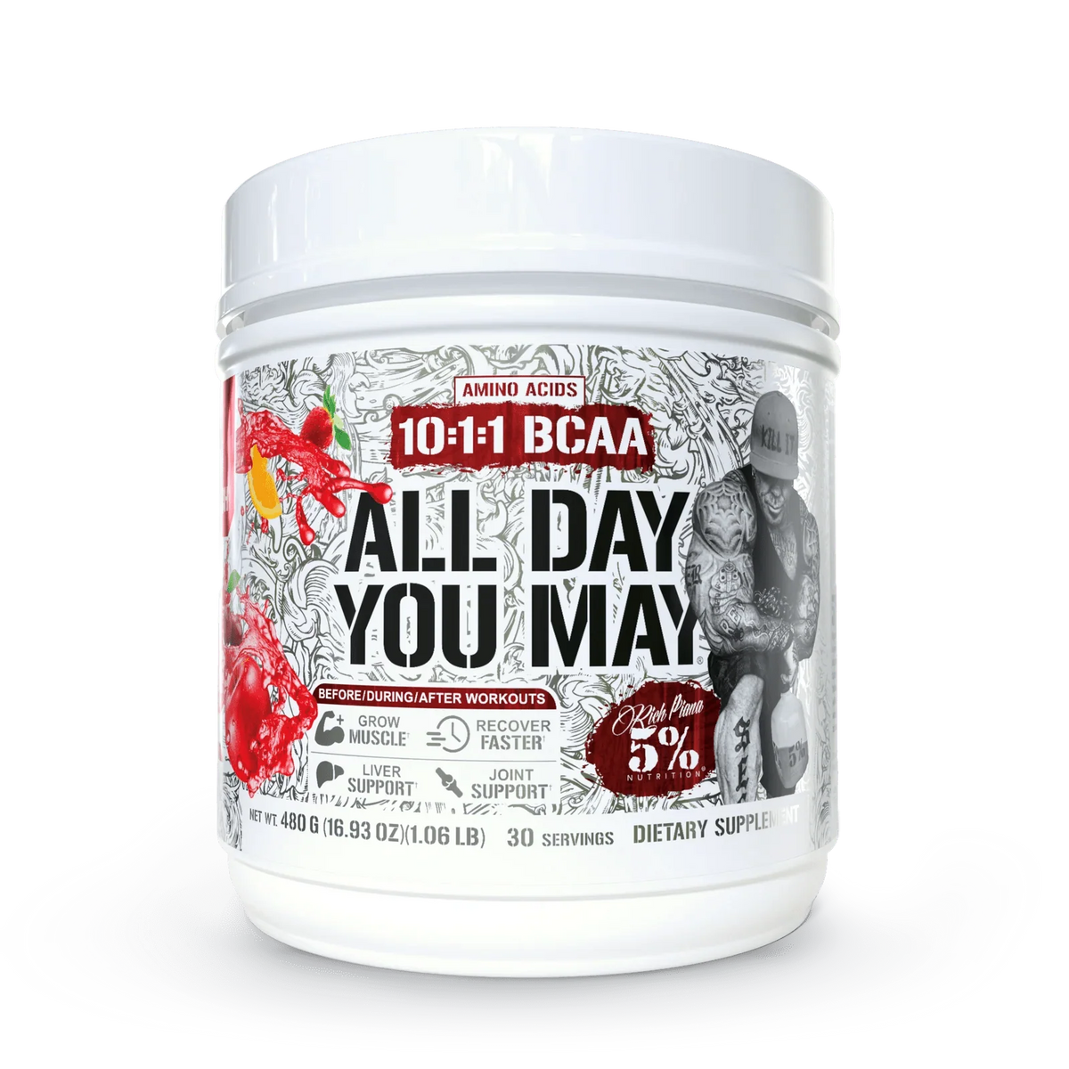 5% Nutrition All Day You May 10:1:1 Ratio BCAA with Joint & Liver Support Blend