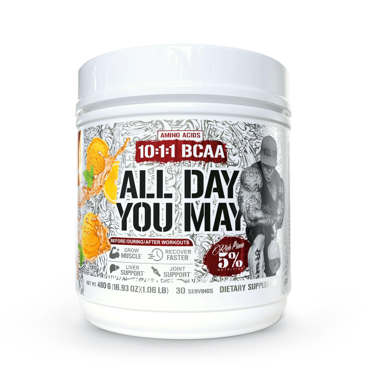 5% Nutrition All Day You May 10:1:1 Ratio BCAA with Joint & Liver Support Blend