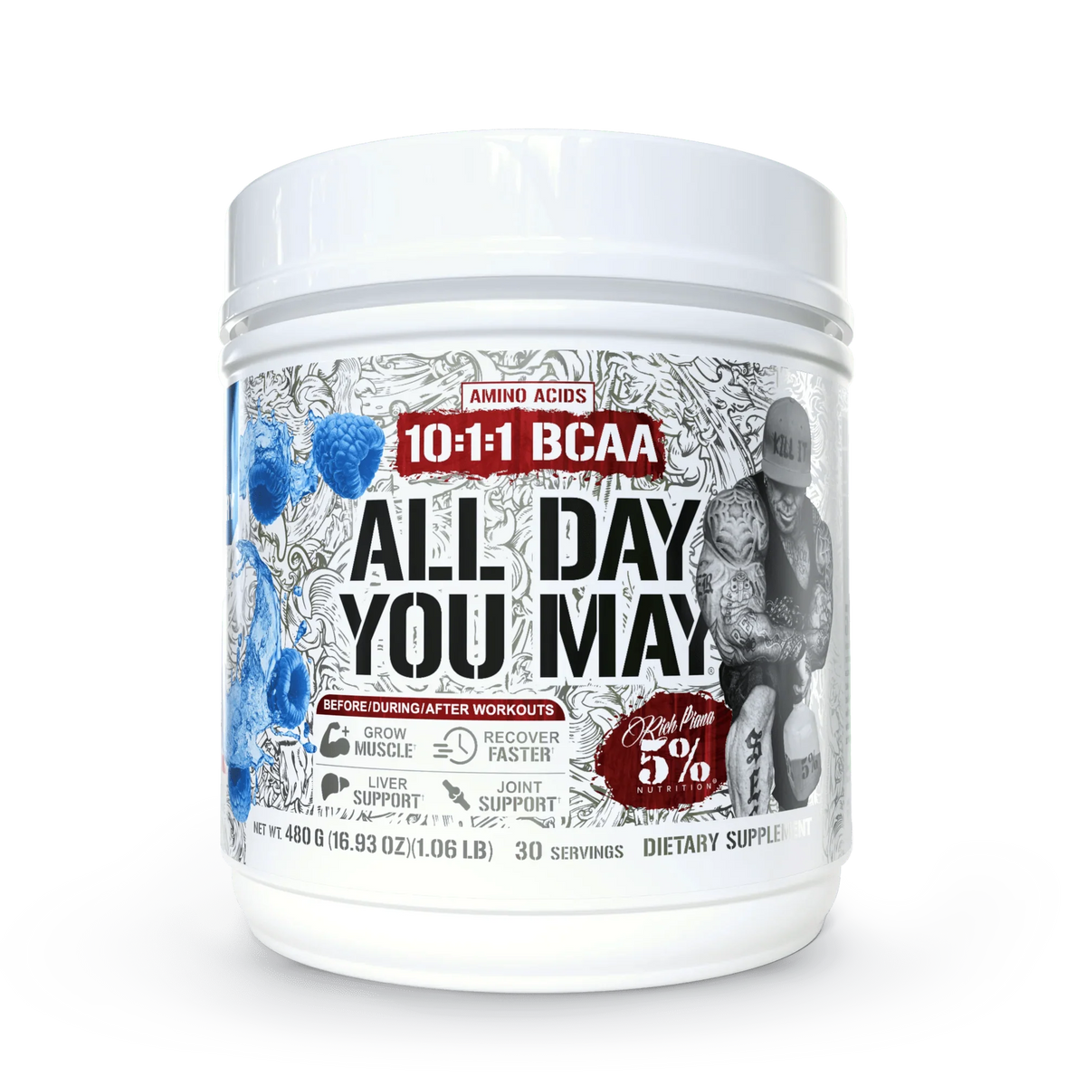 5% Nutrition All Day You May 10:1:1 Ratio BCAA with Joint & Liver Support Blend