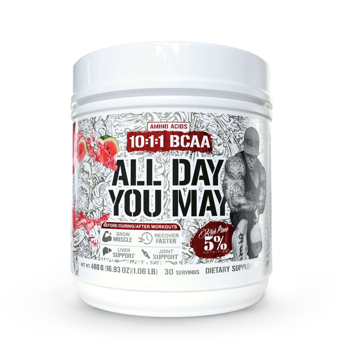 5% Nutrition All Day You May 10:1:1 Ratio BCAA with Joint & Liver Support Blend