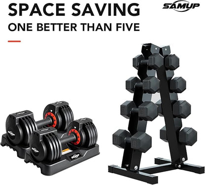25/55 lbs Pair Adjustable Dumbbells Set, Adjustable Weights Dumbbells Set for Men and Women with Anti-Slip Fast Adjust Weight by Turning Handle,Black Dumbbell with Tray