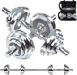 VIVITORY Fitness Dumbbells Set, Adjustable Weight Sets up to 11/22/44/66/110 lbs, with Metal Connecting Rod Used As Barbell, Chromed Weights, Hardcover Gift Box, Home Gym Work Out Training Equipment
