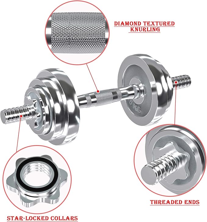 VIVITORY Fitness Dumbbells Set, Adjustable Weight Sets up to 11/22/44/66/110 lbs, with Metal Connecting Rod Used As Barbell, Chromed Weights, Hardcover Gift Box, Home Gym Work Out Training Equipment