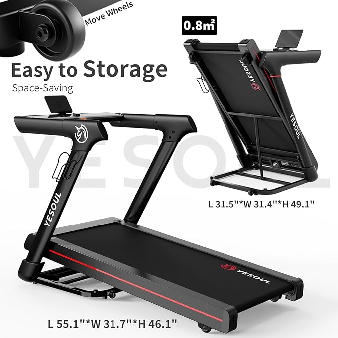 Yesoul Walking Treadmill for Seniors with Long Handrails – 4 Major Safety Protections, Emergency Stop Button, Treadmill for Home 300 lbs Capacity, Recovery Walking Machine with LED Display
