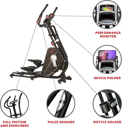 Sunny Health & Fitness Elliptical Trainer Machine w/Built-in Pulse Sensor, Low Impact Cardio Exerciser & Full-Body Cross Training for Home, Optional Free SunnyFit App Link & Electric w/300LB Load