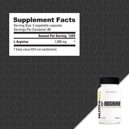 NutraBio L-Arginine - 120 Capsules