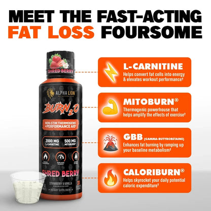 Alpha Lion BURN2O – Stimulant-Free Liquid Thermogenic & Performance Support, 31 Servings