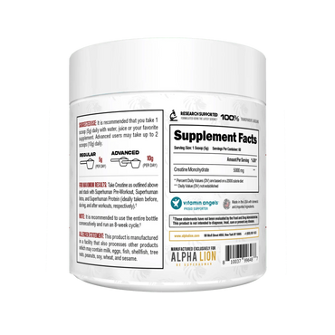 Alpha Lion Creatine Monohydrate – 5g Creatine, Unflavored, 60 Servings