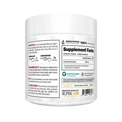 Alpha Lion Creatine Monohydrate – 5g Creatine, Unflavored, 60 Servings