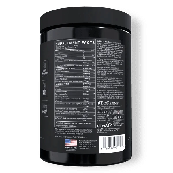 BlackMarket Labs BULK APEX Strength Pre-Workout | 400mg Caffeine | Creatine + HMB | 20 Servings