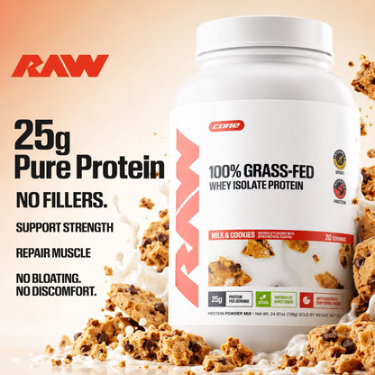 RAW 100% Grass Fed Whey Isolate Protein | Milk & Cookies Flavor | 20 Servings