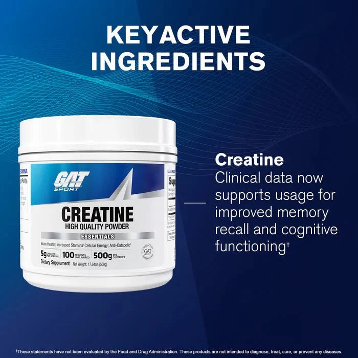 GAT Sport Creatine Monohydrate Powder | 100% Pure Micronized Creatine | Unflavored - 100 Servings