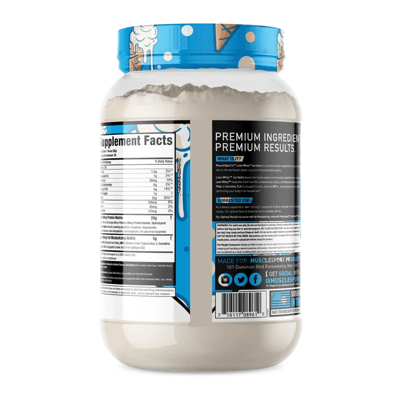 MuscleSport Lean Whey Iso Hydro with CLA, MCTs & L-Carnitine - 2lbs