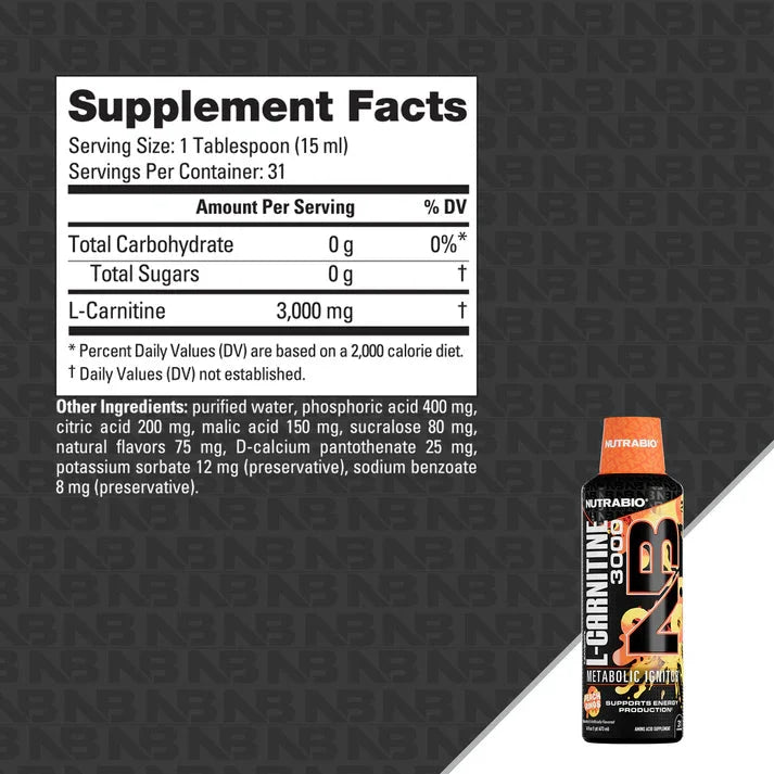 Nutrabio  LeanShots Liquid L-Carnitine Shot (3000mg)