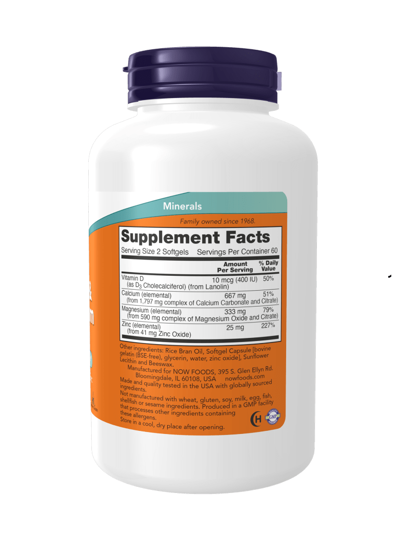 Now Calcium & Magnesium with Vit-D & Zinc (120 Softgels)