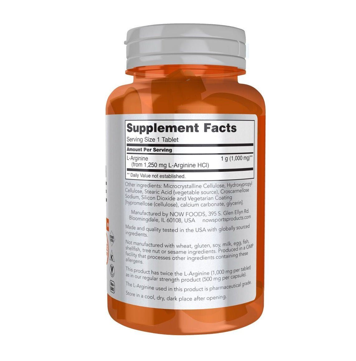 Now L-Arginine Double Strength 1000 mg - 60 Tablets