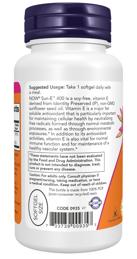 Now Sun-E 400 400IU Vitamin E -60 Softgels
