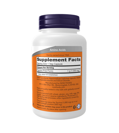 Now Taurine, Double Strength 1000 mg 100 Veg Capsules