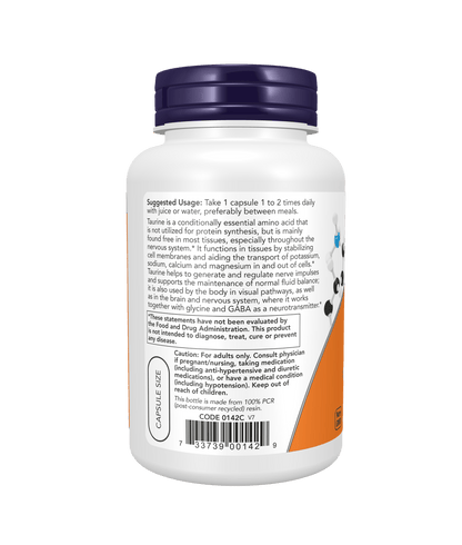 Now Taurine, Double Strength 1000 mg 100 Veg Capsules
