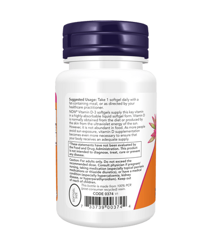 Now Vitamin D3 5000 IU (180 Softgels)