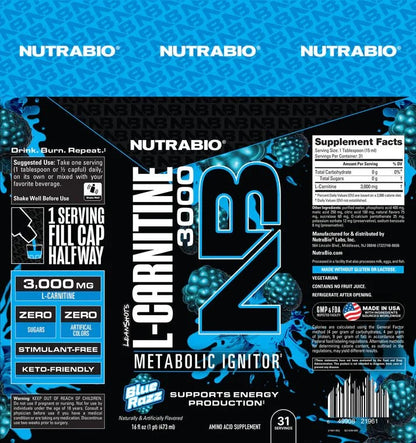 Nutrabio  LeanShots Liquid L-Carnitine Shot (3000mg)