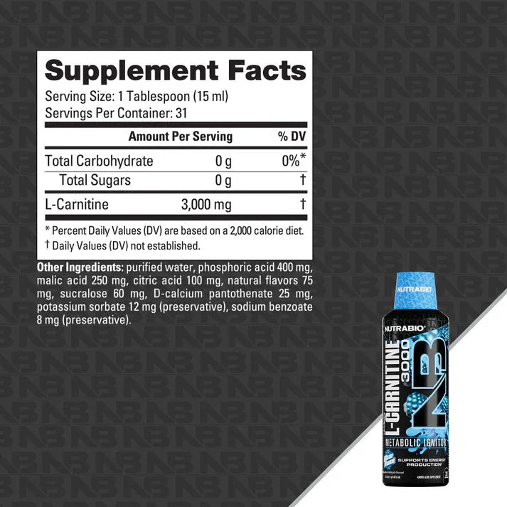 Nutrabio  LeanShots Liquid L-Carnitine Shot (3000mg)