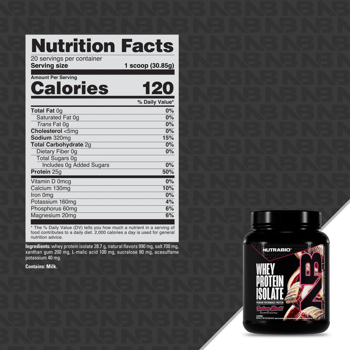 Nutrabio Whey Protein Isolate Powder 20 Servings