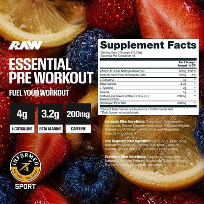 RAW Essentials Pre workout 3 in 1 Flavor - 45 Servings
