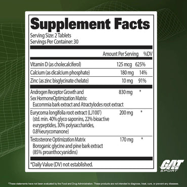 GAT Sport Testrol Platinum | Premium Testosterone Support Supplement with LJ100®, Vitamin D3 & Zinc | 60 Capsules